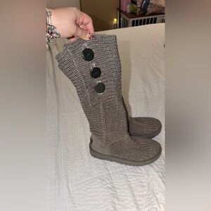 UGG Knit Button-Up Boots - Brown